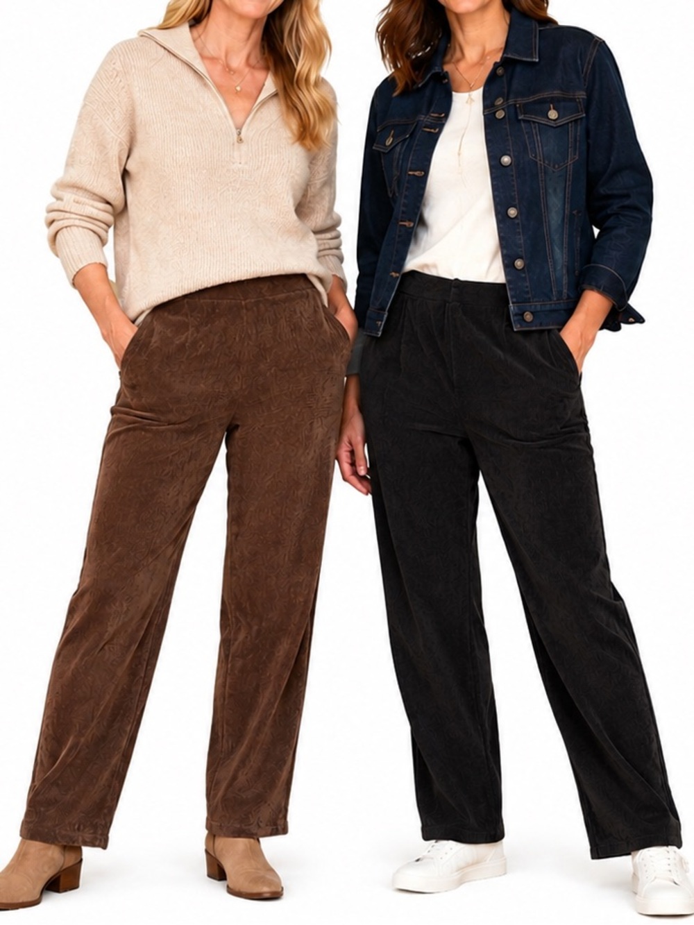TWO! Lands’ End 2X Corduroy Pull-On Pants Brown & Black 2-Pair Lot
